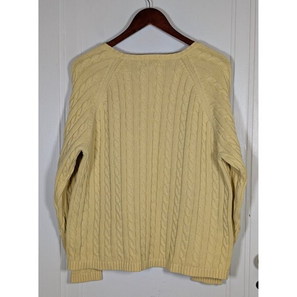 LL Bean Sweater Womens Size XL Yellow Fisherman's Cable Knit Cotton Pullover - Picture 2 of 3